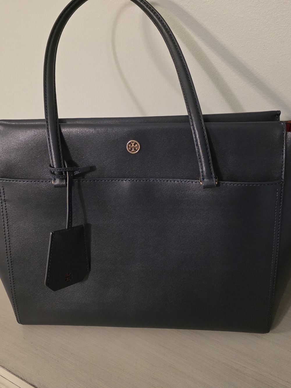Tory Burch Parker Leather Top-Handle Tote - Navy